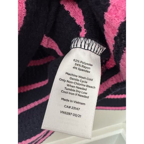 Talbots Navy Blue and Pink Stiped Waffle Knit Thermal Cowl Neck Shirt Size Small - Picture 3 of 5